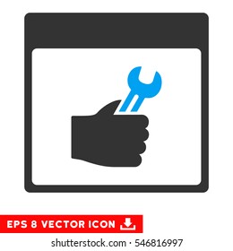 Spanner Service Hand Calendar Page icon. Vector EPS illustration style is flat iconic bicolor symbol, blue and gray colors.