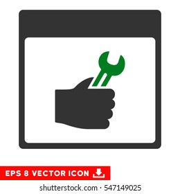 Spanner Service Hand Calendar Page icon. Vector EPS illustration style is flat iconic bicolor symbol, green and gray colors.