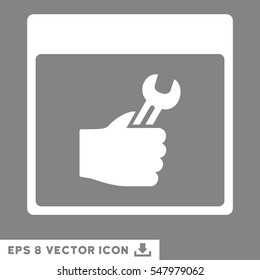 Spanner Service Hand Calendar Page icon. Vector EPS illustration style is flat iconic symbol, white color.