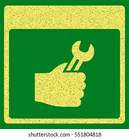 Spanner Service Hand Calendar Page grainy textured icon for overlay watermark stamps. Flat symbol with dust texture.