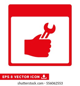 Spanner Service Hand Calendar Page icon. Vector EPS illustration style is flat iconic symbol, red color.