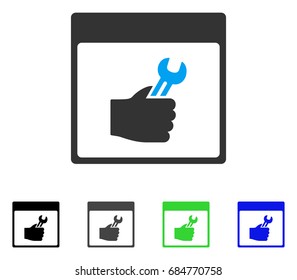 Spanner Service Hand Calendar Page flat vector pictograph. Colored spanner service hand calendar page gray, black, blue, green icon variants. Flat icon style for web design.