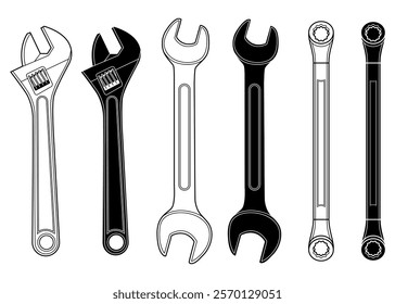 spanner, set of combination wrench illustration isolated 