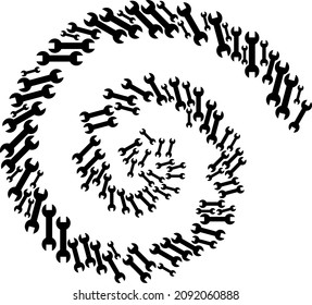 Spanner symbols are formed into cycle mosaic structure. Abstract twirl created from random spanner symbols.
