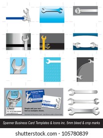 Spanner Tool Business Card Templates.  Artwork ready with 5mm bleed and crop marks.  Simply add your own text.
