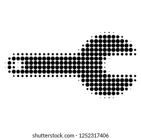 Spanner tool halftone dotted icon. Halftone array contains circle points. Vector illustration of spanner tool icon on a white background.