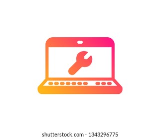 Spanner tool icon. Laptop repair service sign. Fix instruments symbol. Classic flat style. Gradient laptop repair icon. Vector
