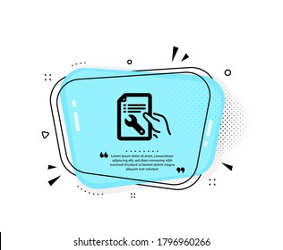 Spanner tool icon. Quote speech bubble. Repair service document sign. Fix instruments symbol. Quotation marks. Classic repair document icon. Vector