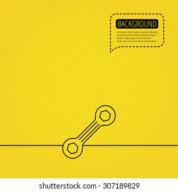 Spanner tool icon. Repairing service sign. Speech bubble of dotted line. Orange background. Vector