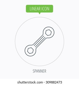 Spanner tool icon. Repairing service sign. Linear outline circle button. Vector