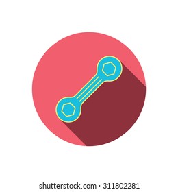 Spanner tool icon. Repairing service sign. Red flat circle button. Linear icon with shadow. Vector