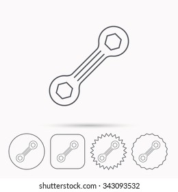 Spanner tool icon. Repairing service sign. Linear circle, square and star buttons with icons.