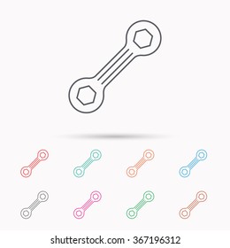 Spanner tool icon. Repairing service sign. Linear icons on white background.