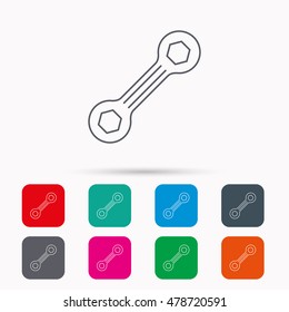 Spanner tool icon. Repairing service sign. Linear icons in squares on white background. Flat web symbols. Vector
