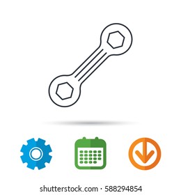 Spanner tool icon. Repairing service sign. Calendar, cogwheel and download arrow signs. Colored flat web icons. Vector