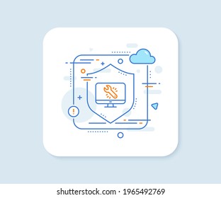 Spanner Tool Line Icon. Abstract Vector Button. Monitor Or Computer Repair Service Sign. Fix Instruments Symbol. Monitor Repair Line Icon. Protect Shield Concept. Vector