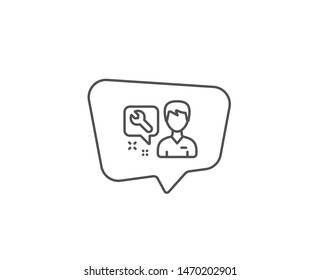 Spanner tool line icon. Chat bubble design. Repairman service sign. Fix instruments symbol. Outline concept. Thin line repairman icon. Vector