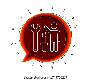 Spanner tool line icon. Chat bubble with shadow. Repairman service sign. Fix instruments symbol. Thin line repairman icon. Vector