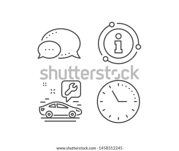 Spanner tool line icon. Chat\
bubble, info sign elements. Car repair service sign. Fix\
instruments symbol. Linear car service outline icon. Information\
bubble. Vector