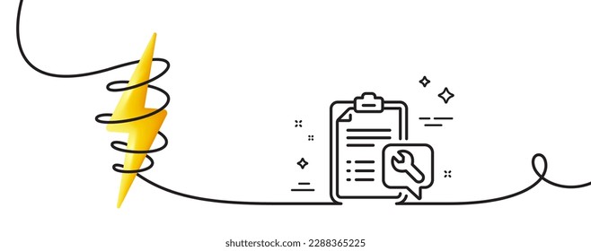 Spanner tool line icon. Continuous one line with curl. Repair service checklist sign. Fix instruments symbol. Spanner single outline ribbon. Loop curve with energy. Vector