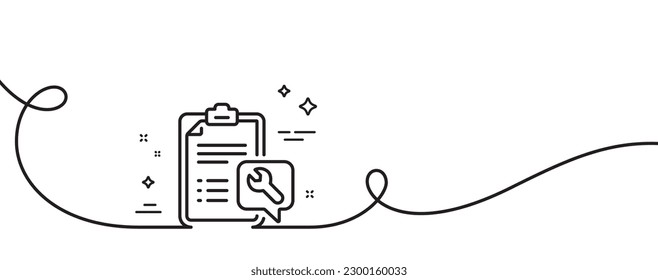 Spanner tool line icon. Continuous one line with curl. Repair service checklist sign. Fix instruments symbol. Spanner single outline ribbon. Loop curve pattern. Vector
