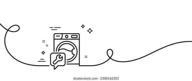 Spanner tool line icon. Continuous one line with curl. Washing machine repair service sign. Washing machine single outline ribbon. Loop curve pattern. Vector