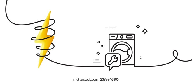 Spanner tool line icon. Continuous one line with curl. Washing machine repair service sign. Washing machine single outline ribbon. Loop curve with energy. Vector