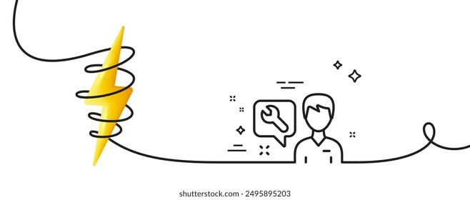 Spanner tool line icon. Continuous one line with curl. Repairman service sign. Fix instruments symbol. Repairman single outline ribbon. Loop curve with energy. Vector