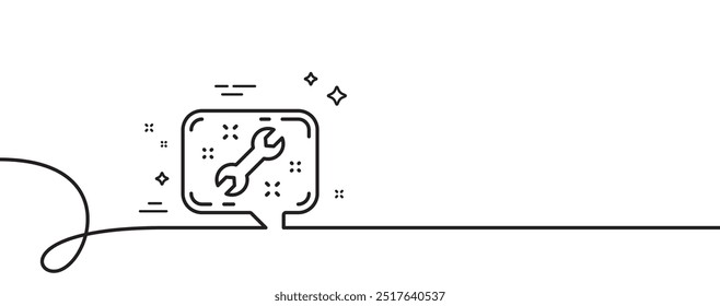 Icono de línea de herramienta de llave inglesa. Línea continua con rizo. Reparar el signo de chat del servicio. Corregir símbolo de instrumentos. Cinta de contorno simple de la llave. Patrón de curva de bucle. Vector