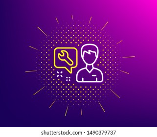 Spanner tool line icon. Halftone pattern. Repairman service sign. Fix instruments symbol. Gradient background. Repairman line icon. Yellow halftone pattern. Vector