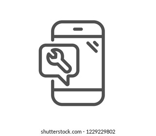 Spanner tool line icon. Phone repair service sign. Fix instruments symbol. Quality design flat app element. Editable stroke Phone repair icon. Vector