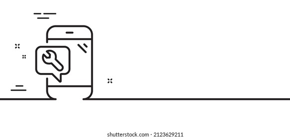 Zeilensymbol für das Spanner-Tool. Telefonreparaturdienstzeichen. Symbol für Instrumente reparieren. Minimaler Hintergrund der Illustration. Telefonreparatur Linie Symbol Muster Banner. White Web Template Konzept. Vektorgrafik