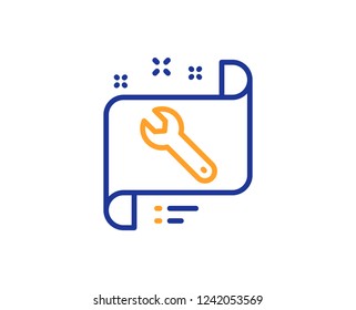 Spanner tool line icon. Repair service blueprint sign. Fix instruments symbol. Colorful outline concept. Blue and orange thin line color Spanner icon. Vector