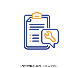 Spanner tool line icon. Repair service checklist sign. Fix instruments symbol. Colorful outline concept. Blue and orange thin line color Spanner icon. Vector