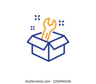 Spanner tool line icon. Repair service box sign. Fix instruments symbol. Colorful outline concept. Blue and orange thin line color Spanner icon. Vector