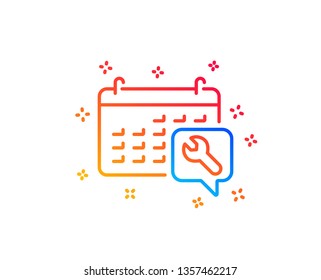 Spanner tool line icon. Repair service calendar sign. Fix instruments symbol. Gradient design elements. Linear spanner icon. Random shapes. Vector