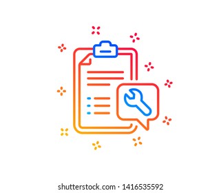 Spanner tool line icon. Repair service checklist sign. Fix instruments symbol. Gradient design elements. Linear spanner icon. Random shapes. Vector