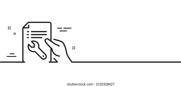 Spanner tool line icon. Repair service document sign. Fix instruments symbol. Minimal line illustration background. Repair document line icon pattern banner. White web template concept. Vector