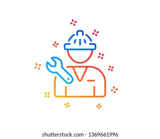 Spanner tool line icon. Repairman service sign. Fix instruments symbol. Gradient design elements. Linear repairman icon. Random shapes. Vector