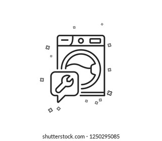 Spanner tool line icon. Washing machine repair service sign. Geometric shapes. Random cross elements. Linear Washing machine icon design. Vector