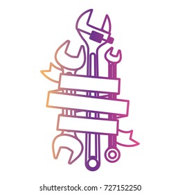 spanner tools with decorative ribbon around in gradient color silhouette from purple to red vector illustration