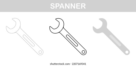 Spanner tracing and coloring worksheet for kids