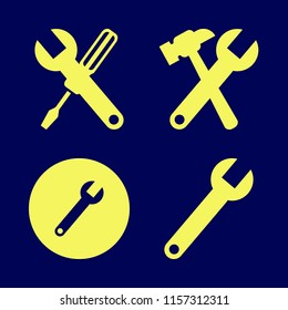 spanner vector icons set. with wrench hammer, wrench screwdriver and wrench in set