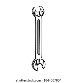 Spanner vector illustration. Vintage wrench, repro tool, instrument. Repair concept for mechanic shop emblem or garage label templates