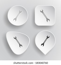 Spanner. White flat vector buttons on gray background.