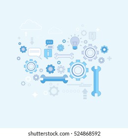 Spanner Wrench Cogwheel Support Technology Thin Line Vector Illustration