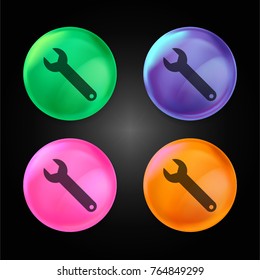 Spanner wrench crystal ball design icon in green - blue - pink and orange.