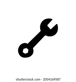 Spanner, wrench icon in solid black flat shape glyph icon, isolated on white background 