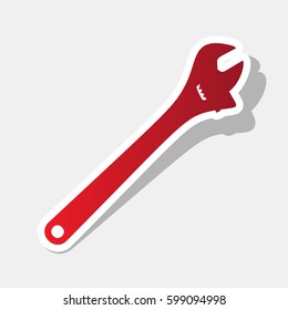Spanner wrench sign illustration. Vector. New year reddish icon with outside stroke and gray shadow on light gray background.