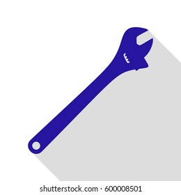 Spanner wrench sign illustration. Vector. Blue icon with flat style shadow path on white background.